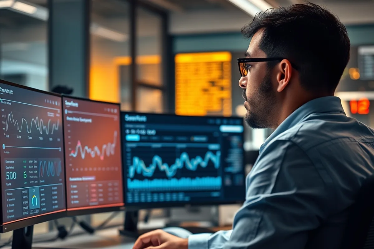 An engineer comparing cloud cost dashboards on two monitors
