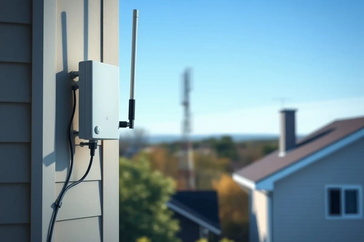 A home office with a router, laptop and video call on screen